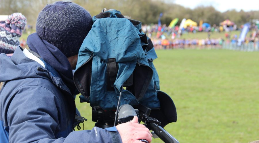 Broadcast camera filming the british athletics cross challenge in Loughborough, England